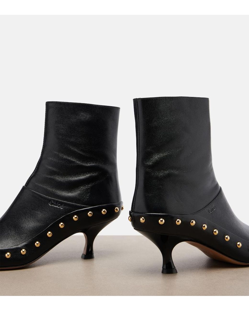 Chloé Black Junie Studded Leather Ankle Boots