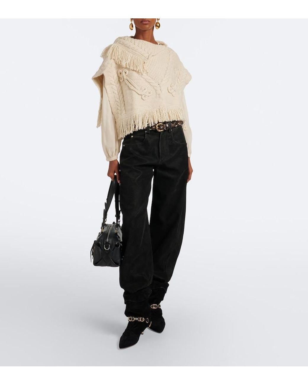 Isabel Marant Natural Kacie Cable-Knit Wool-Blend Poncho