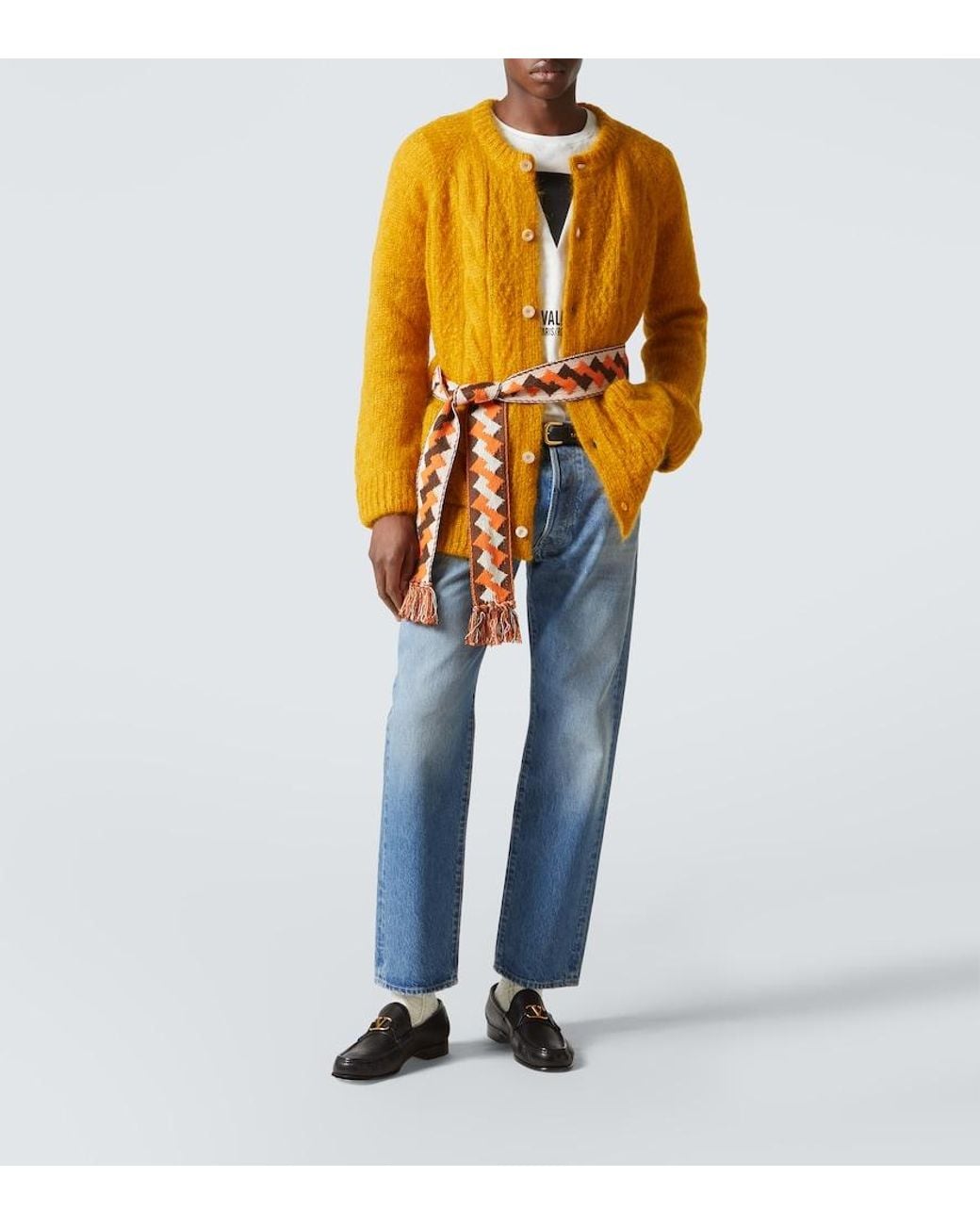 Valentino Yellow Cable-Knit Mohair-Blend Cardigan for men