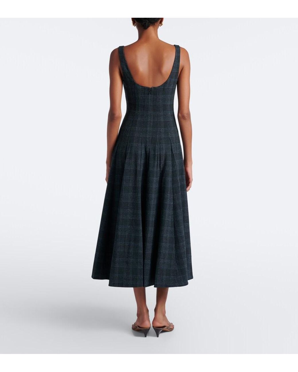 Staud Black Wells Checked Midi Dress