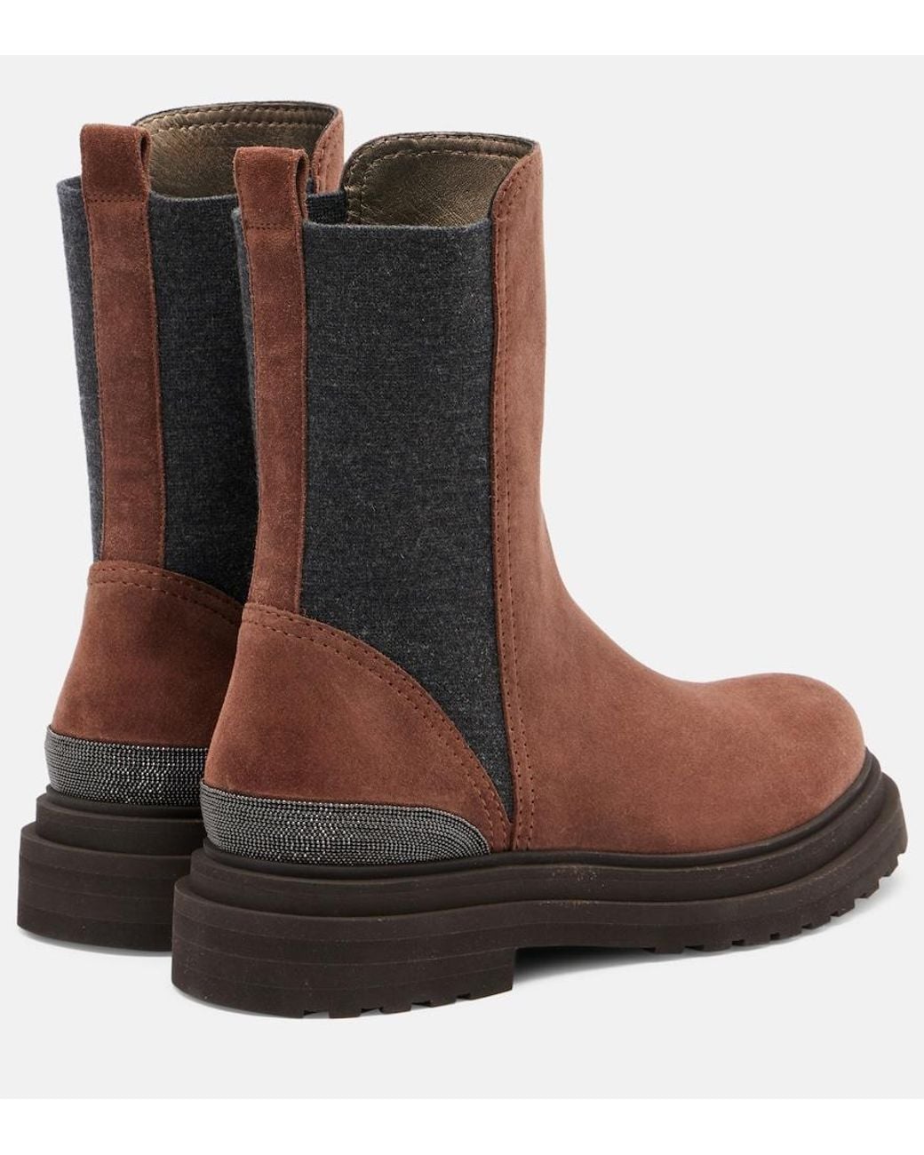 Brunello Cucinelli Brown Monili Suede Chelsea Boots