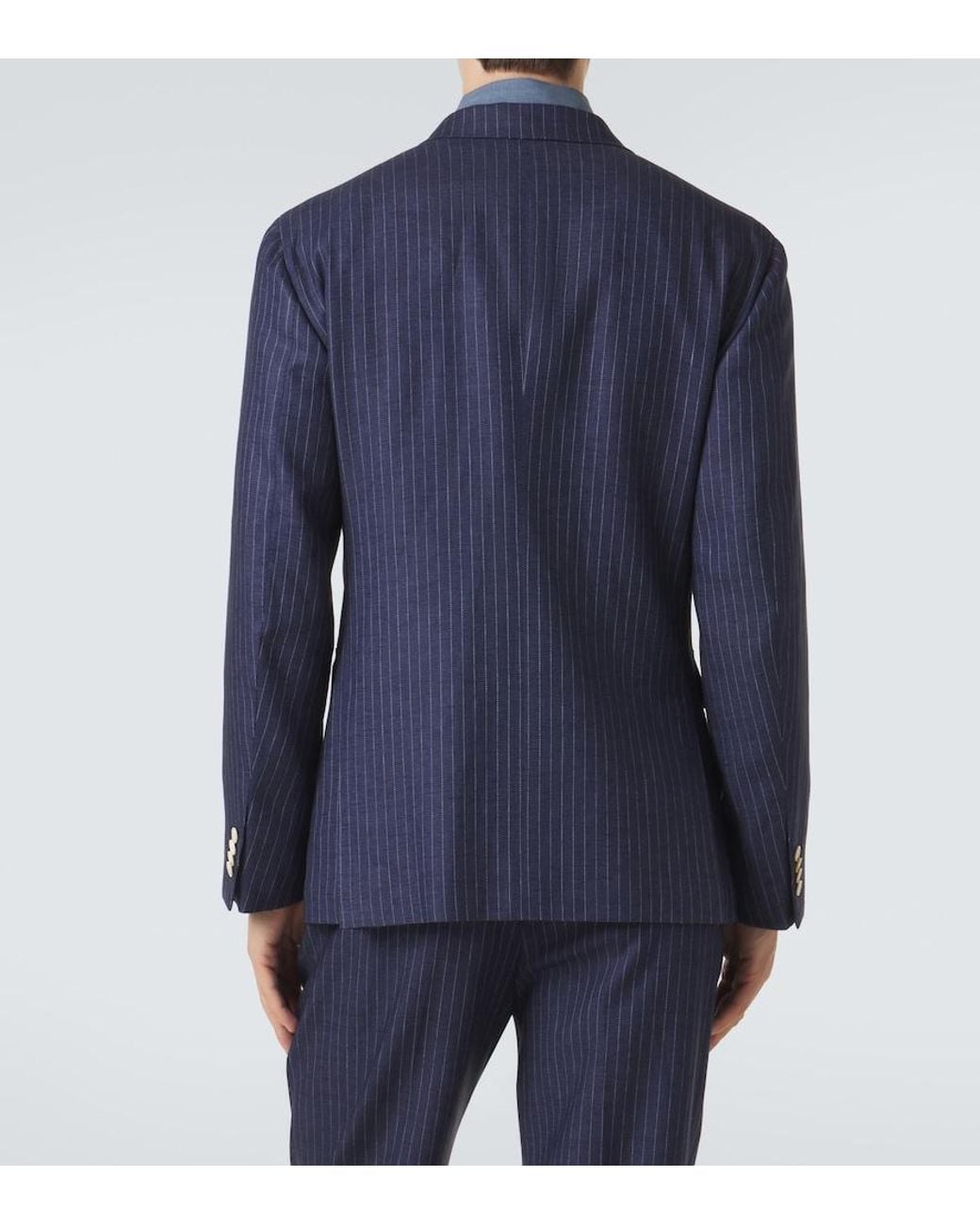 Dunhill Blue Pinstripe Double-Breasted Linen Blazer for men