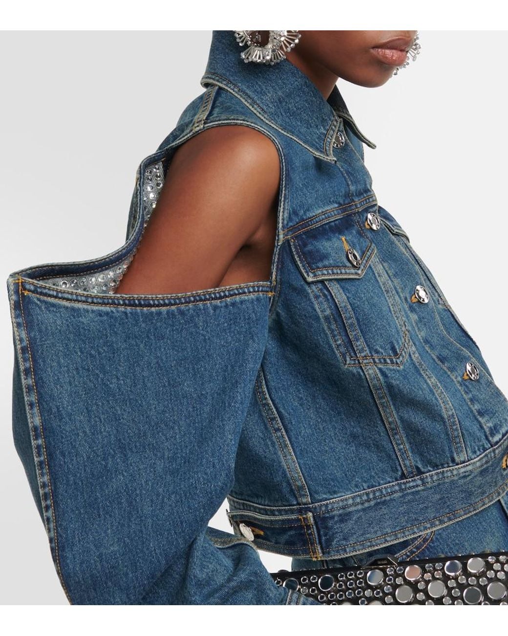 Area Blue Embellished Cutout Denim Jacket