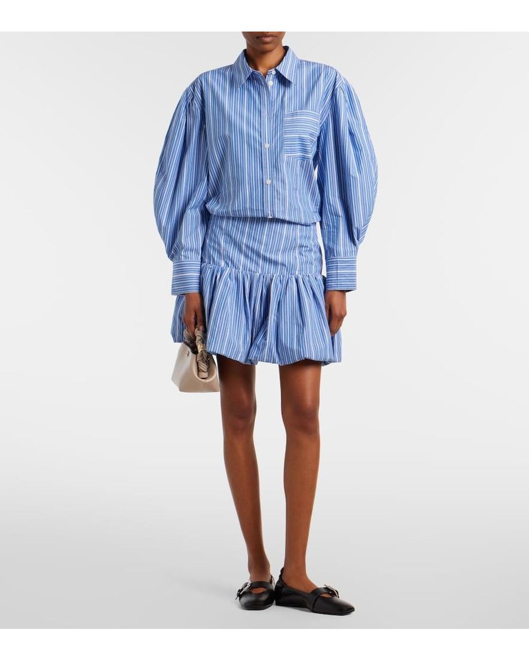 Ganni Blue Striped Cotton Poplin Miniskirt