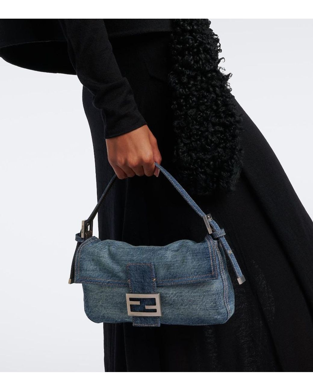 Fendi Blue Baguette 26424 Small Denim Shoulder Bag