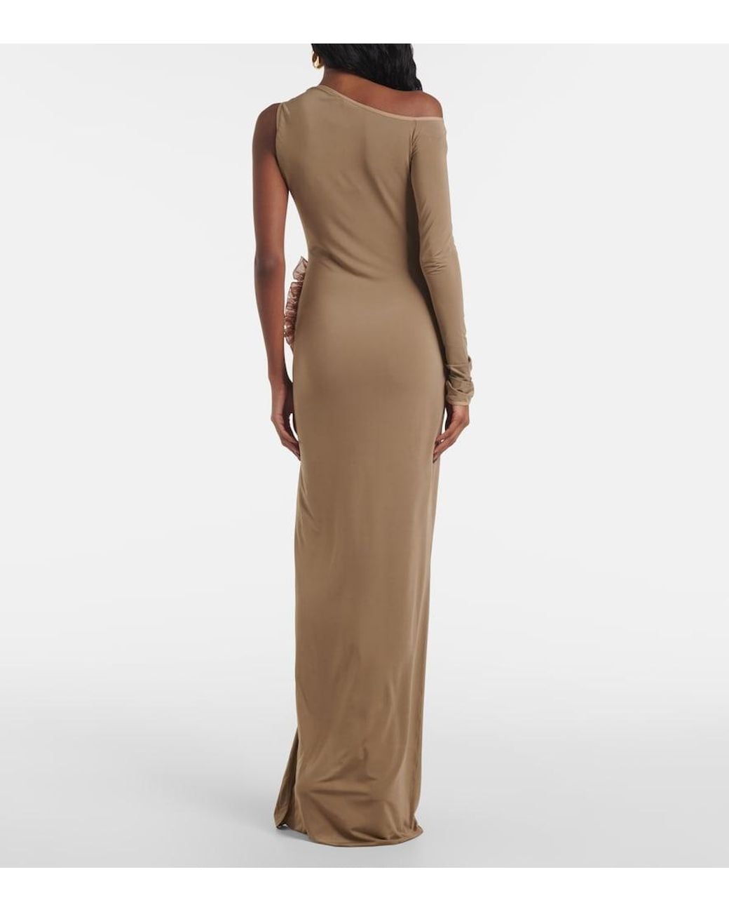 Nensi Dojaka Natural Asymmetric Ruffled Maxi Dress