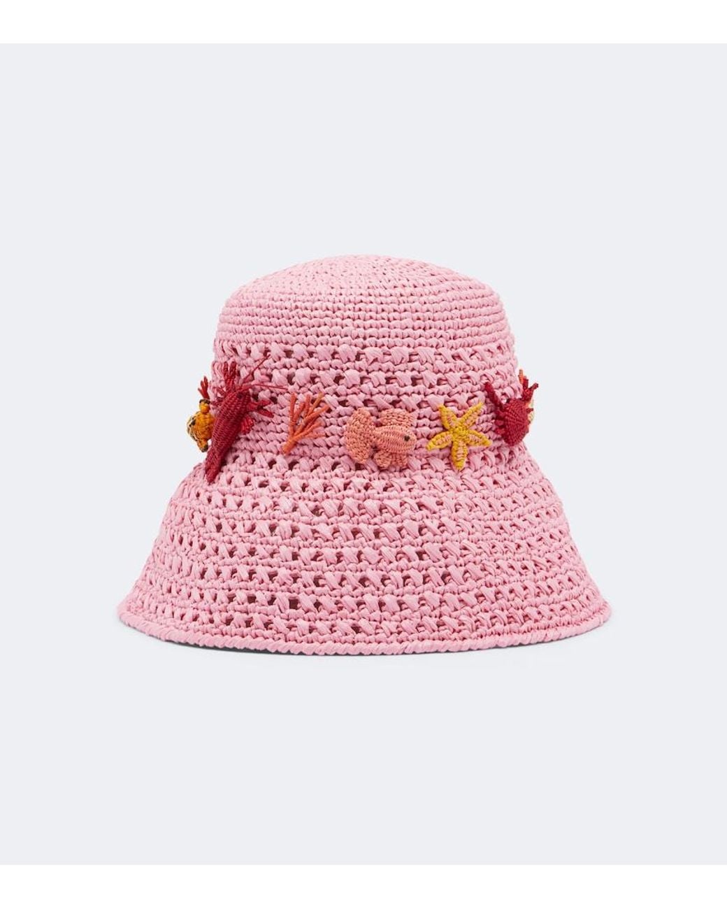 Aquazzura Pink Embellished Crochet Bucket Hat
