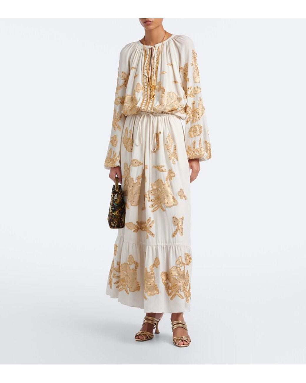 JACQUES WEI Natural Beaded Maxi Dress