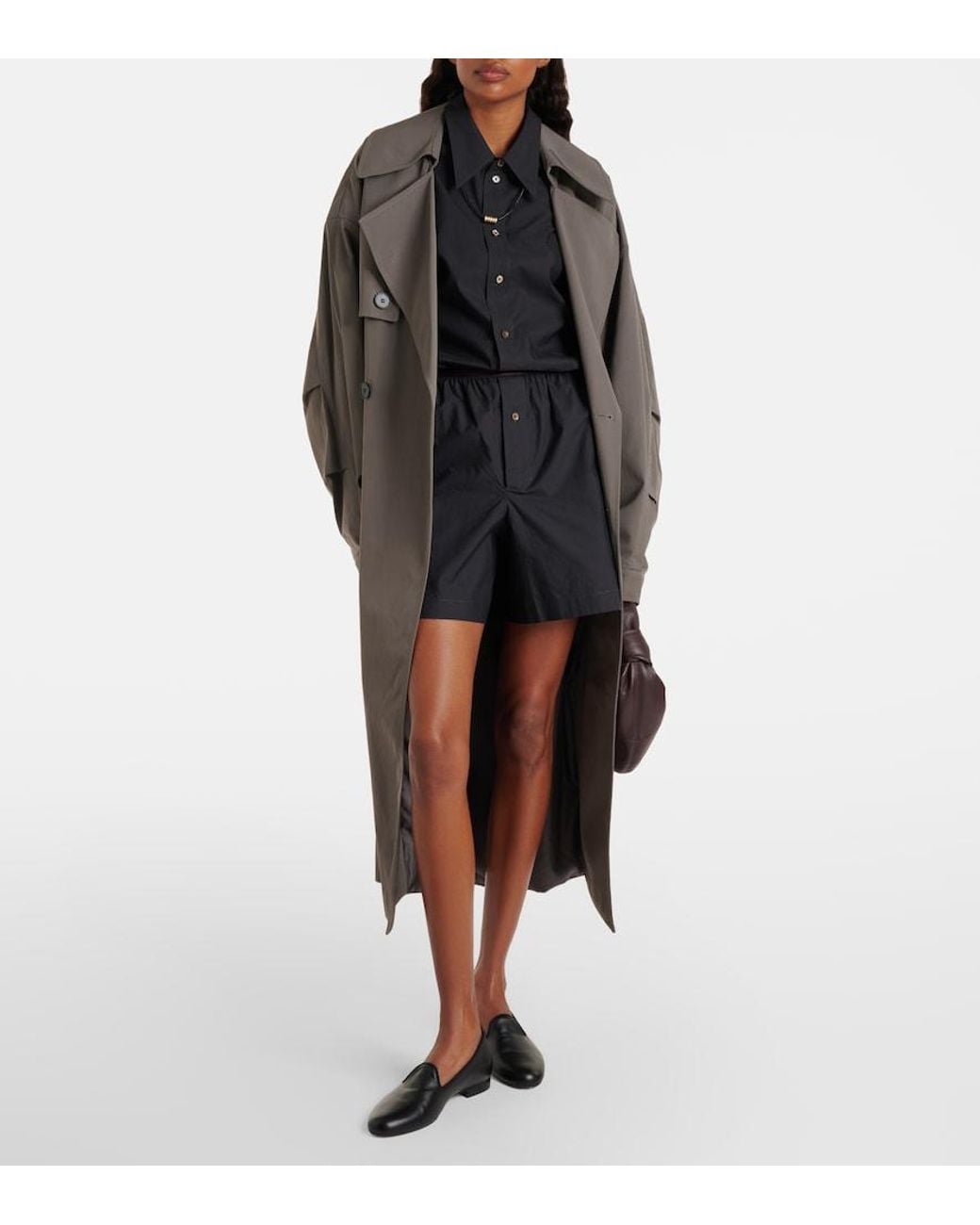 Lemaire Black Cotton And Silk Shorts