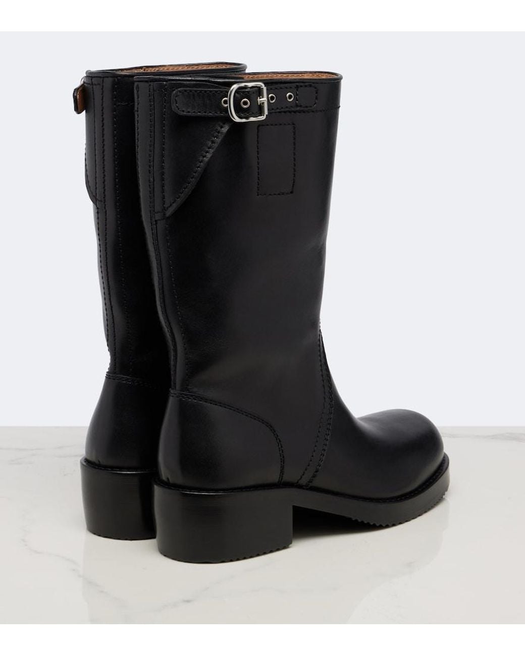 Dries Van Noten Black Leather Biker Boots