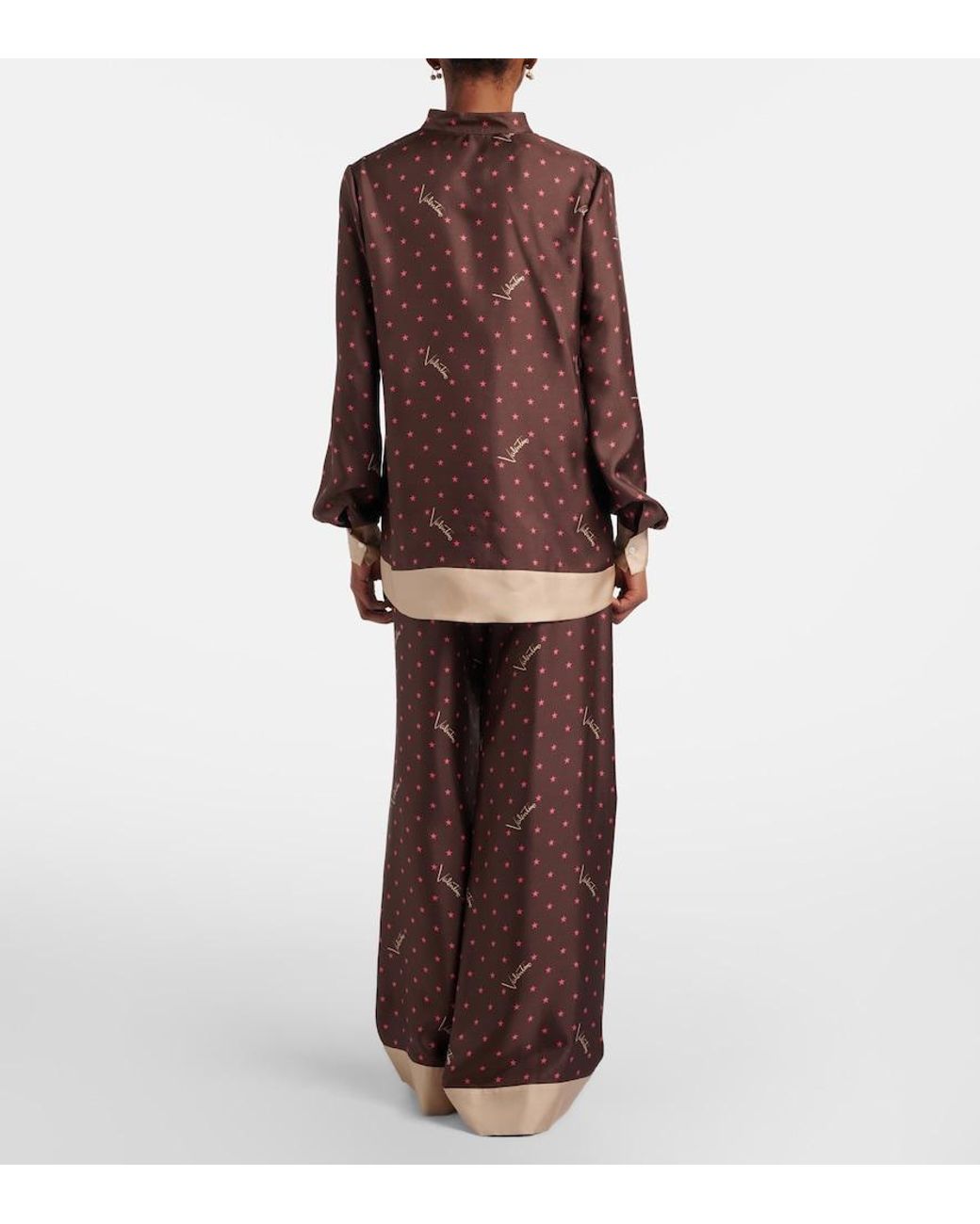 Valentino Garavani Brown Printed Silk Twill Palazzo Pants