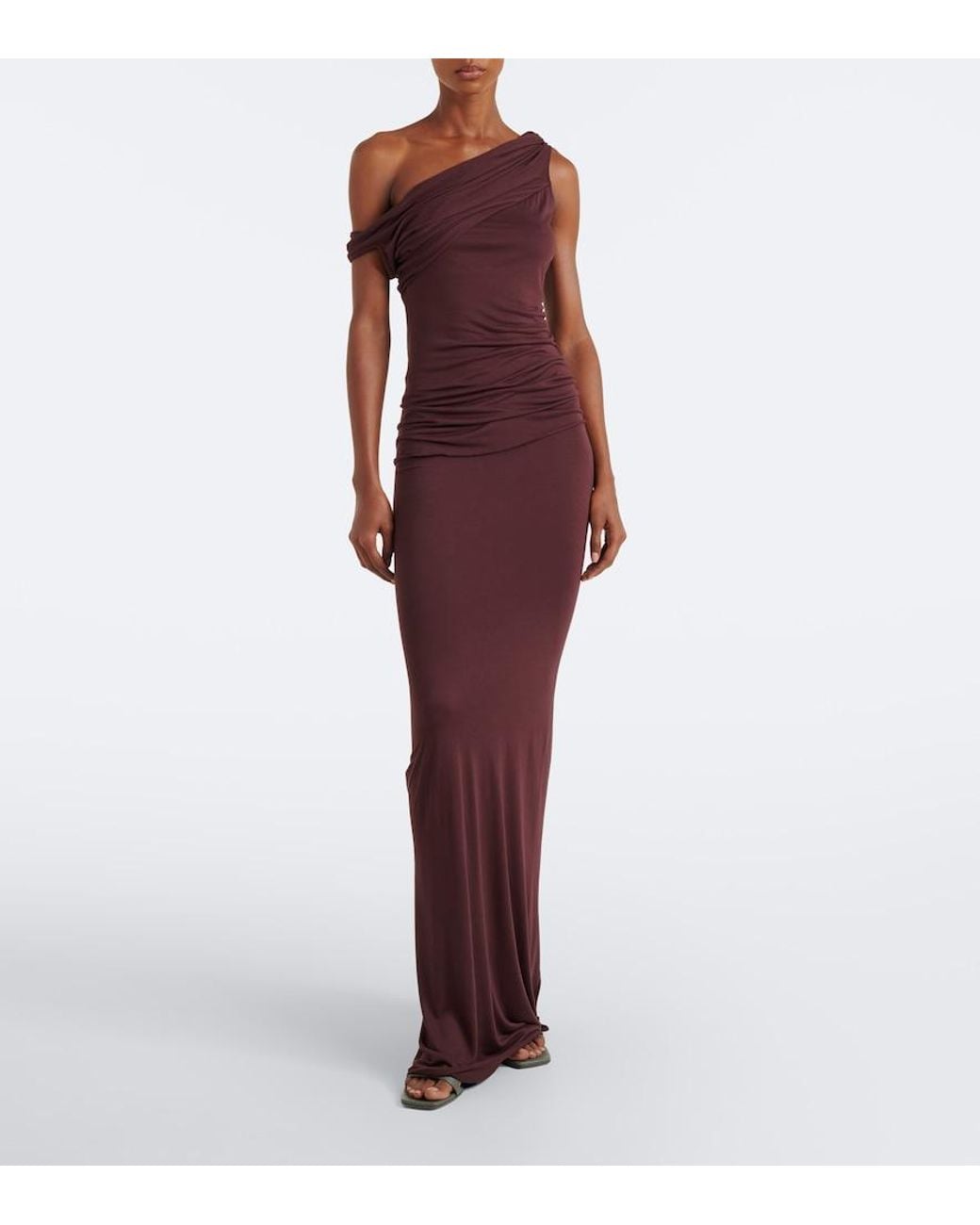 Rick Owens Purple Lilies Laeti Draped One-Shoulder Jersey Top