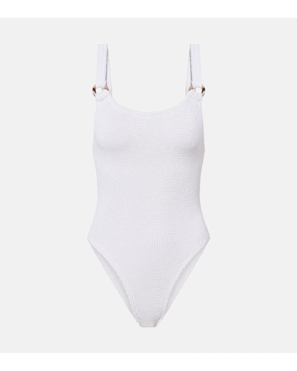 Burberry White X Hunza G Domino Check Swimsuit