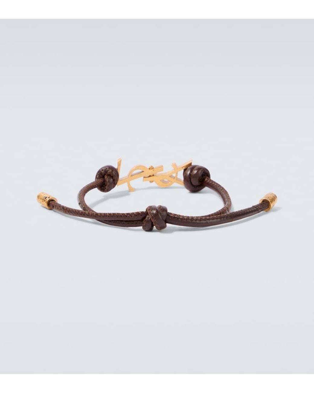 Saint Laurent Brown Cassandre Leather Bracelet for men