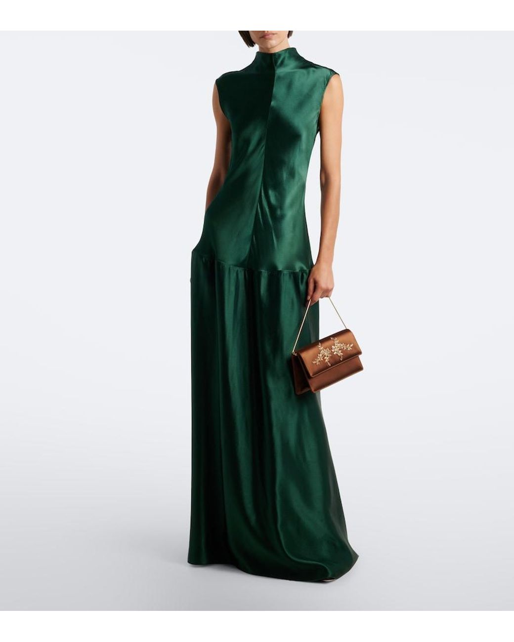 Manolo Blahnik Brown Capripla Embellished Satin Clutch