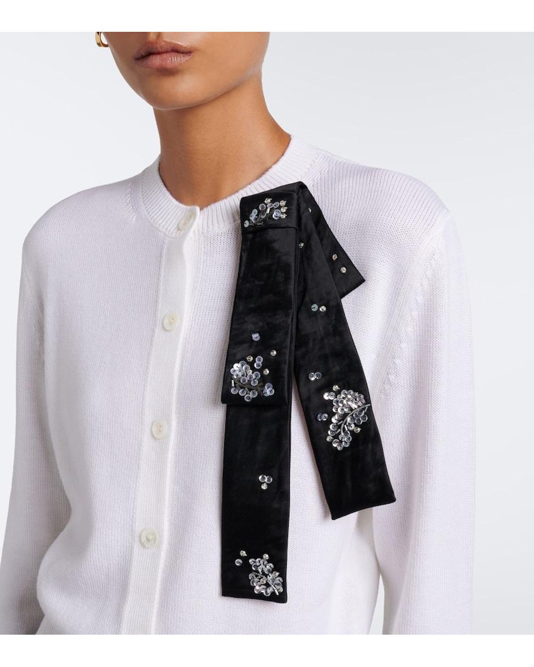 Erdem White Embellished Wool Cardigan