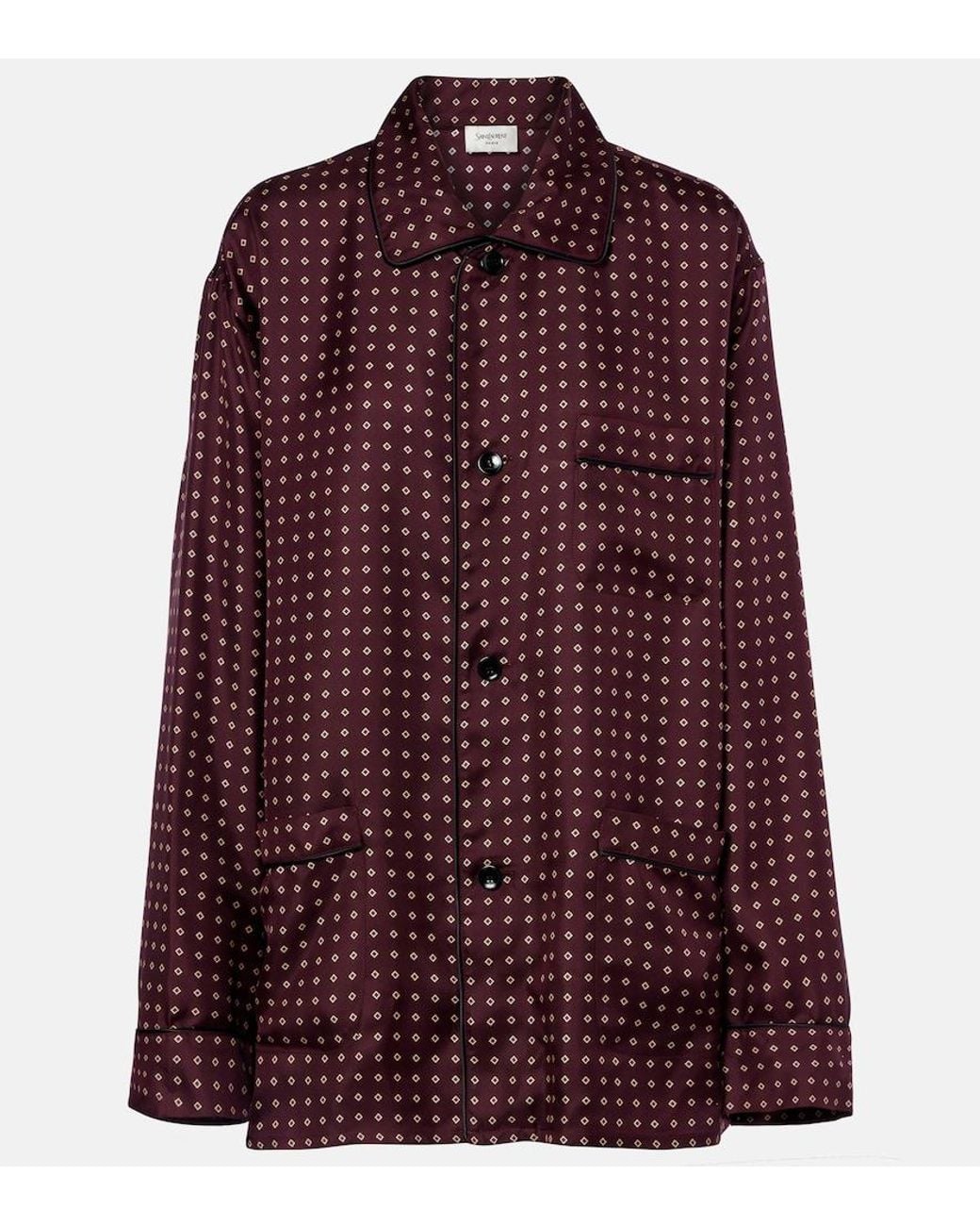 Saint Laurent Purple Printed Silk Satin Pajama Shirt