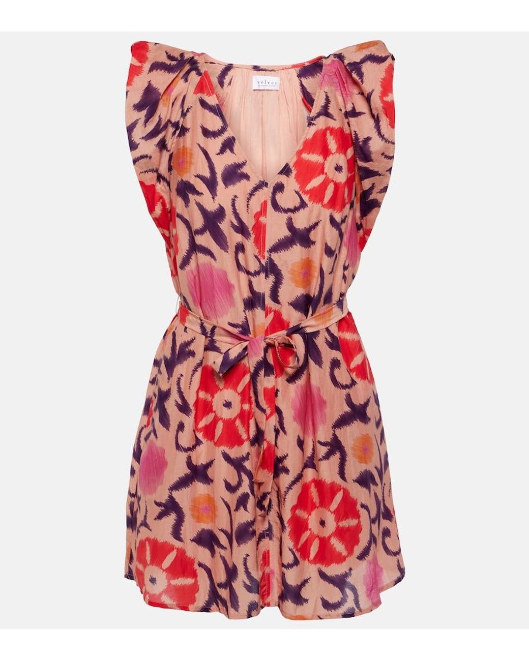 Velvet Red Jenna Printed Cotton And Silk Minidress