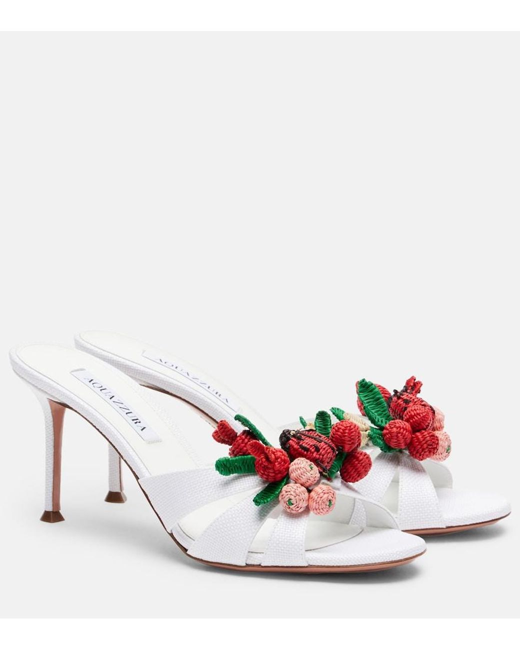 Aquazzura White Botanica Raffia-Effect Mules