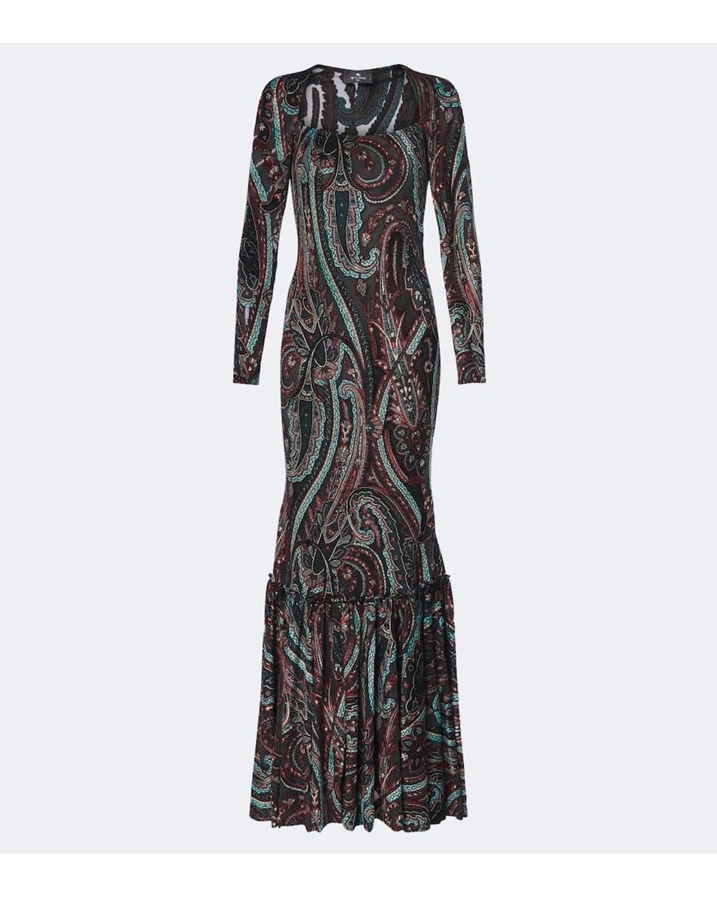 Etro Black Paisley Jersey And Chenille Gown
