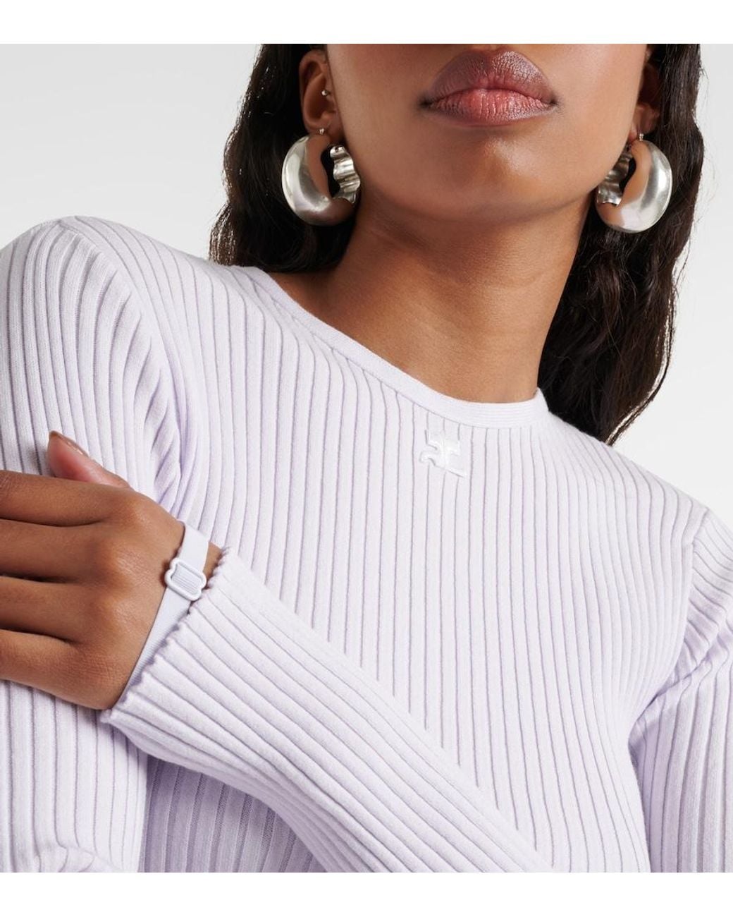 Courreges White Logo Cutout Ribbed-Knit Top