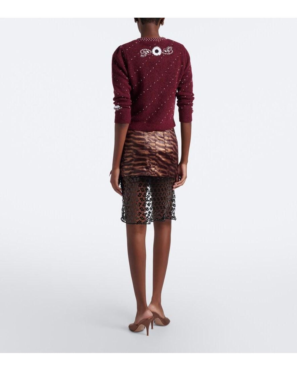 JACQUES WEI Brown Fringed Paneled Sequined Miniskirt