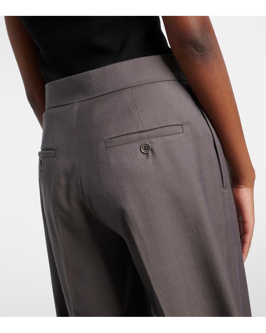 Max Mara Gray Serio Virgin Wool Wide-Leg Pants
