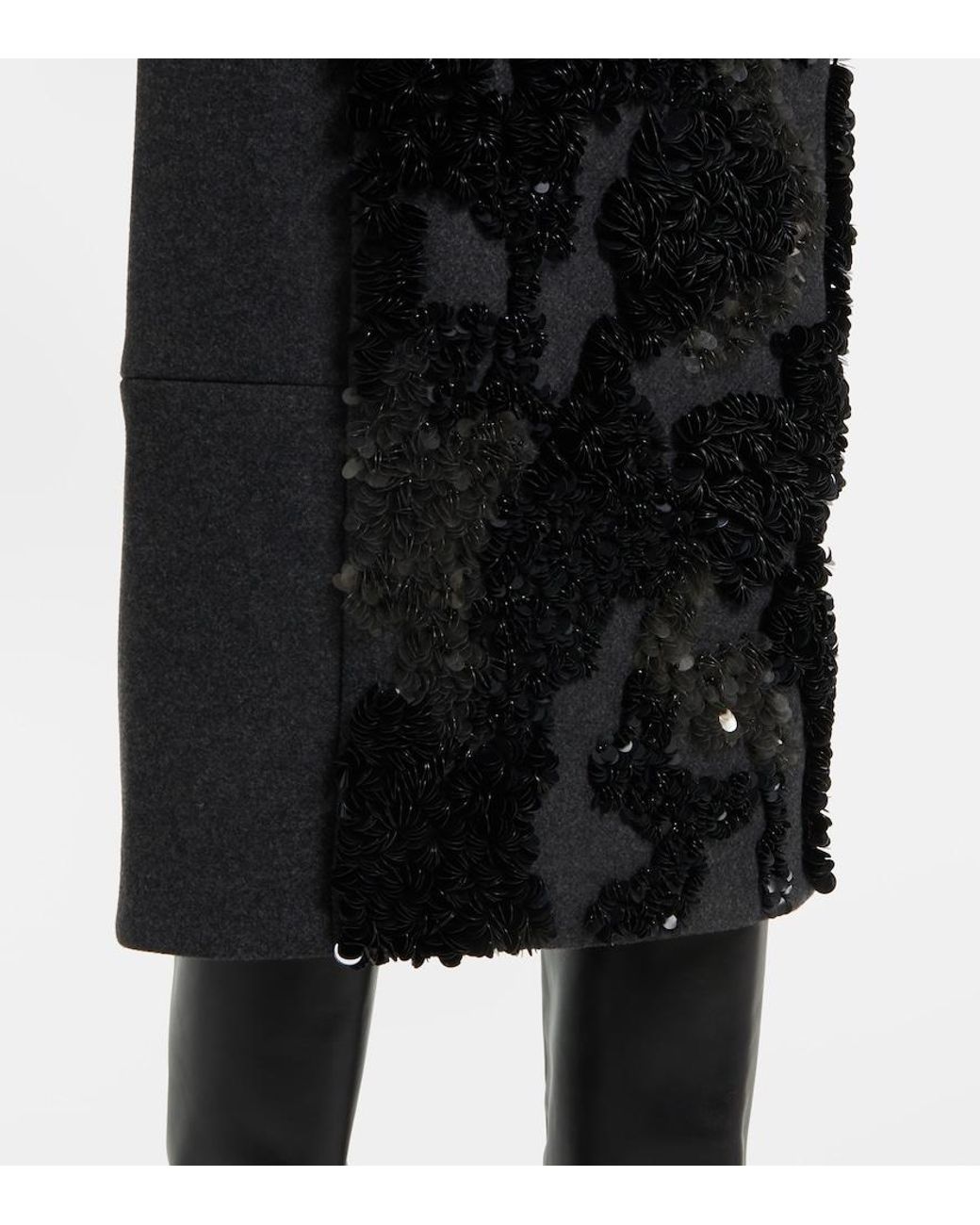 Plan C Black Sequined Wool-Blend Midi Skirt