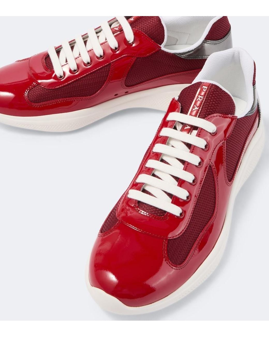 Prada Red America's Cup Leather-Trimmed Sneakers for men