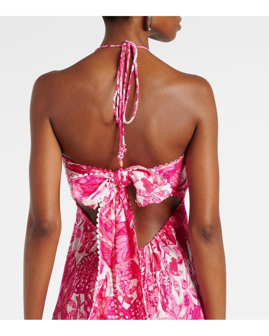 Poupette Pink Carla Printed Halterneck Maxi Dress