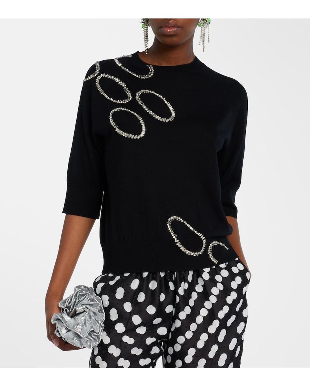 Dries Van Noten Black Embellished Wool Sweater