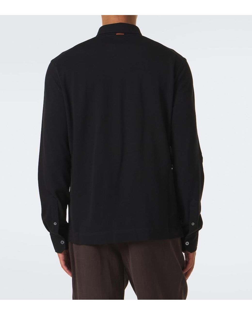 Zegna Black Cotton Pique Polo Shirt for men