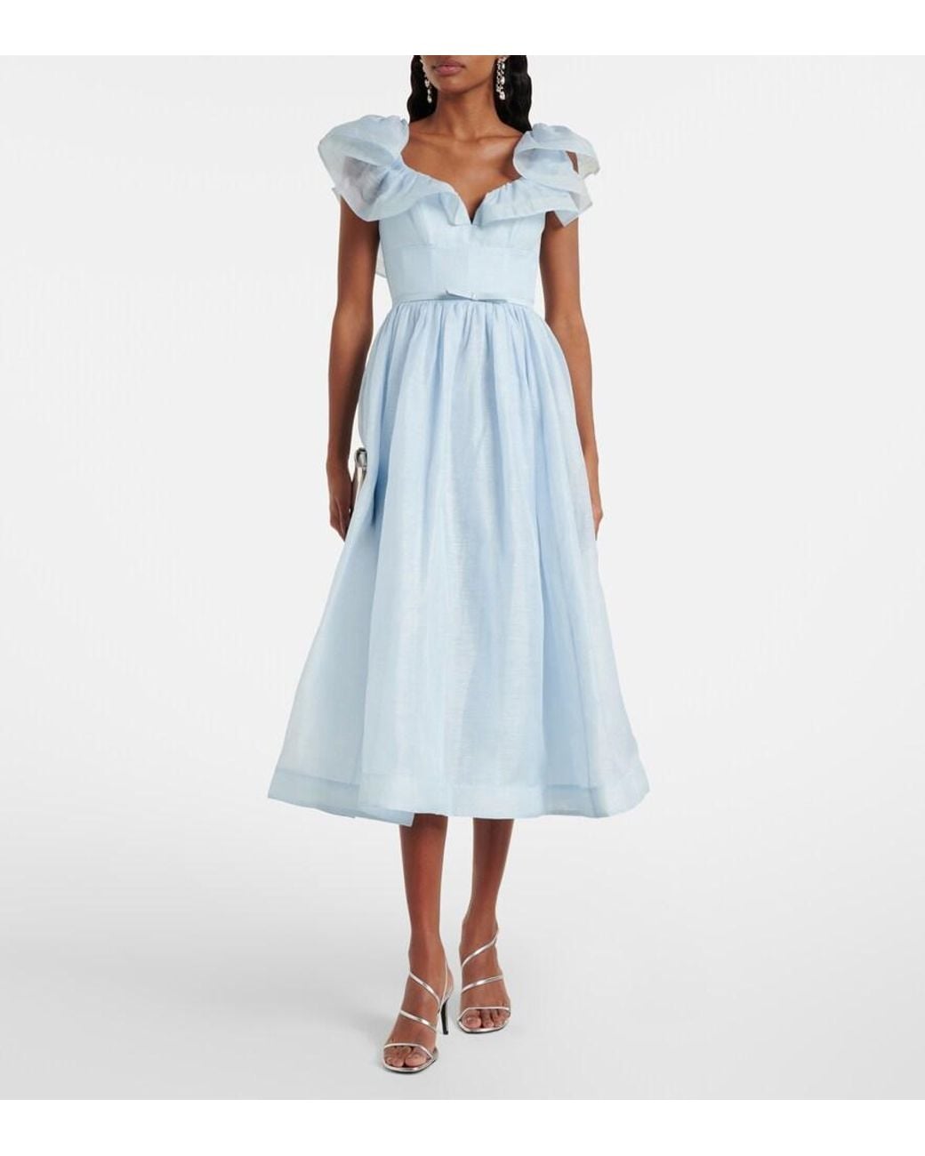 Zimmermann Blue Dawning Linen And Silk Midi Dress