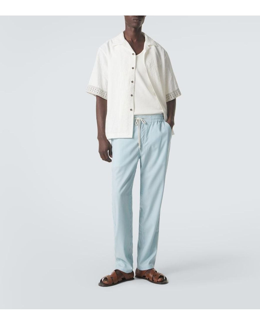 Vilebrequin Blue Parc Striped Wool-Blend Slim Pants for men