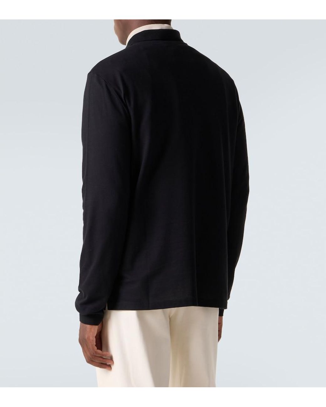 Ralph Lauren Black Embroidered Cotton And Cashmere Polo Shirt for men