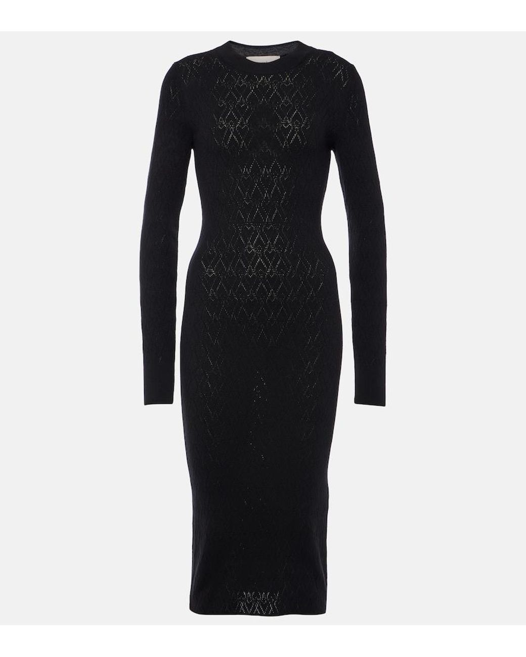AMI Black Knitted Cotton And Wool Midi Dress