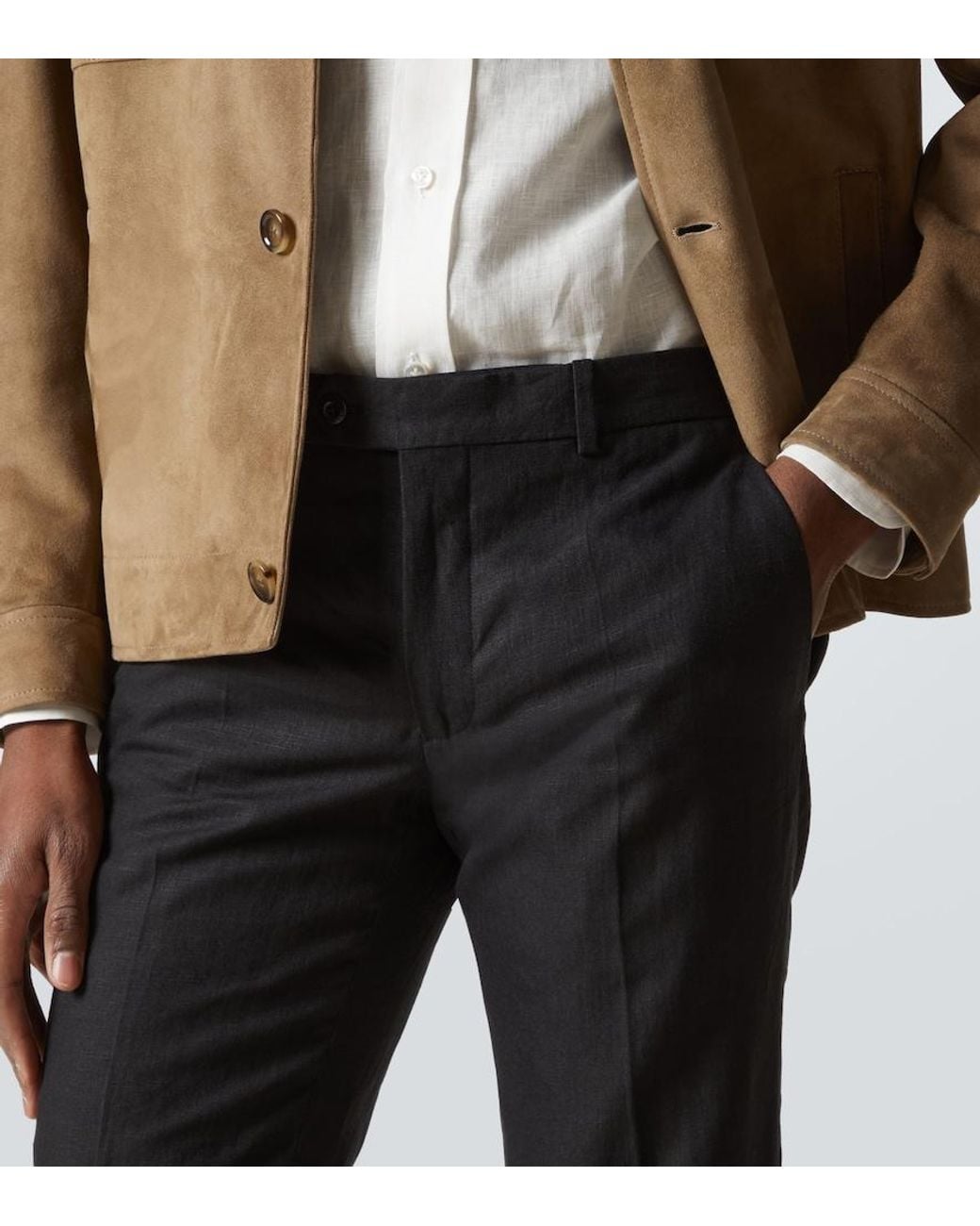 Rubinacci Black Modluca Wool Flannel Straight Pants for men