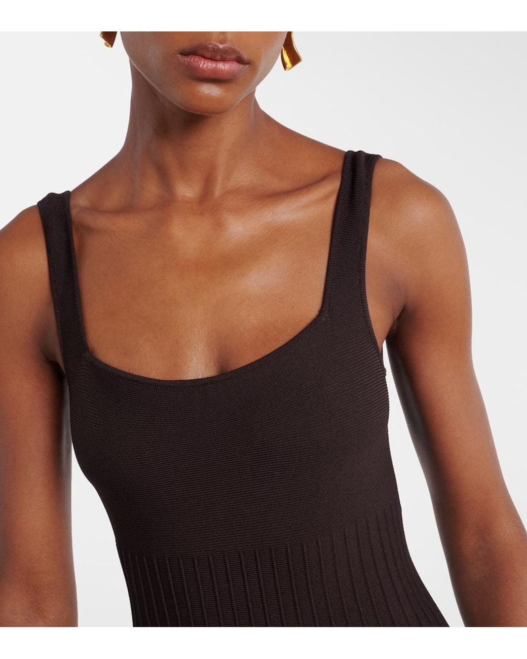 Staud Black Ellison Pleated Knitted Midi Dress