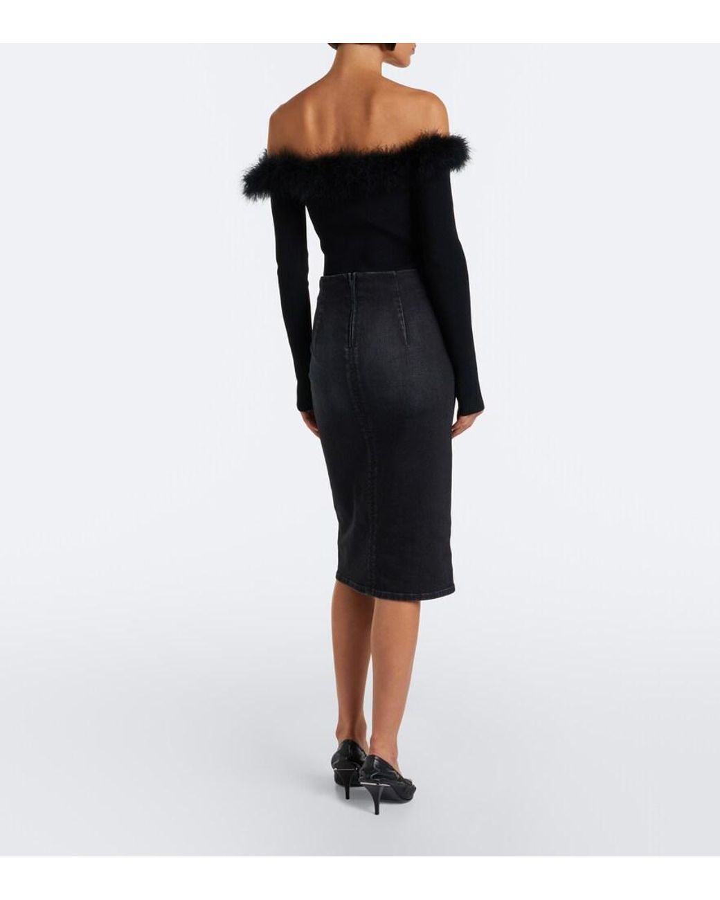 Gucci Black Denim Midi Skirt