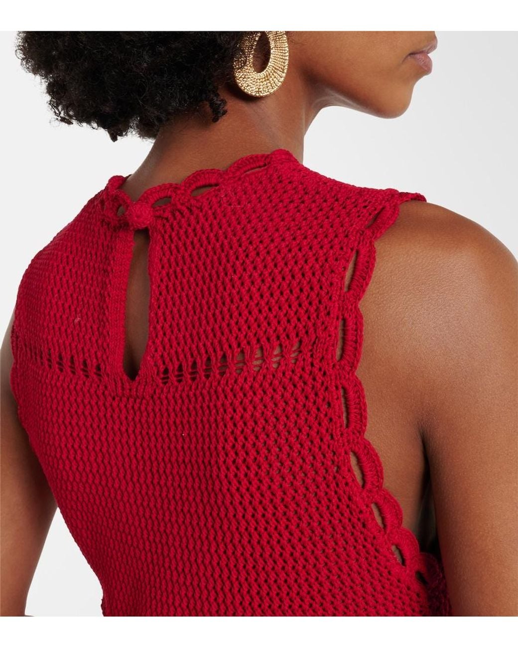 Erdem Red Cotton Crochet Midi Dress