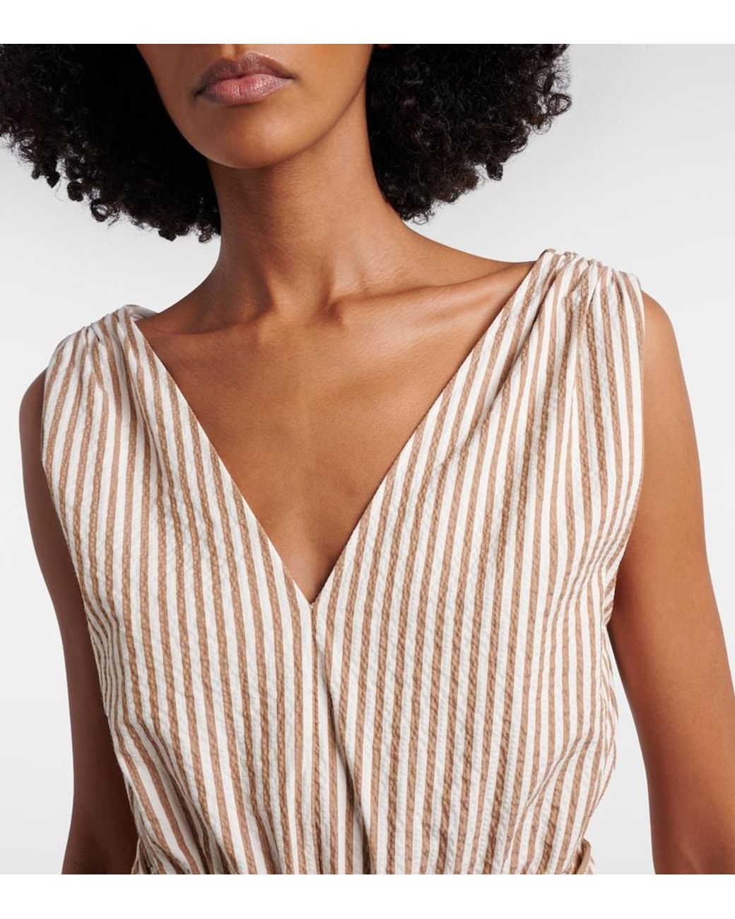 Brunello Cucinelli Natural Striped Cotton-Blend Minidress
