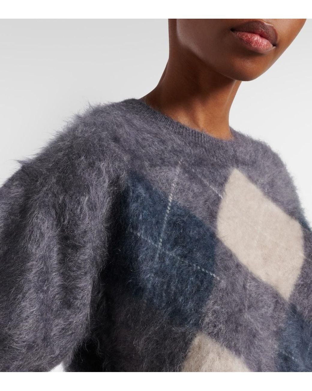 Lisa Yang Blue Juniper Argyle Cashmere Sweater