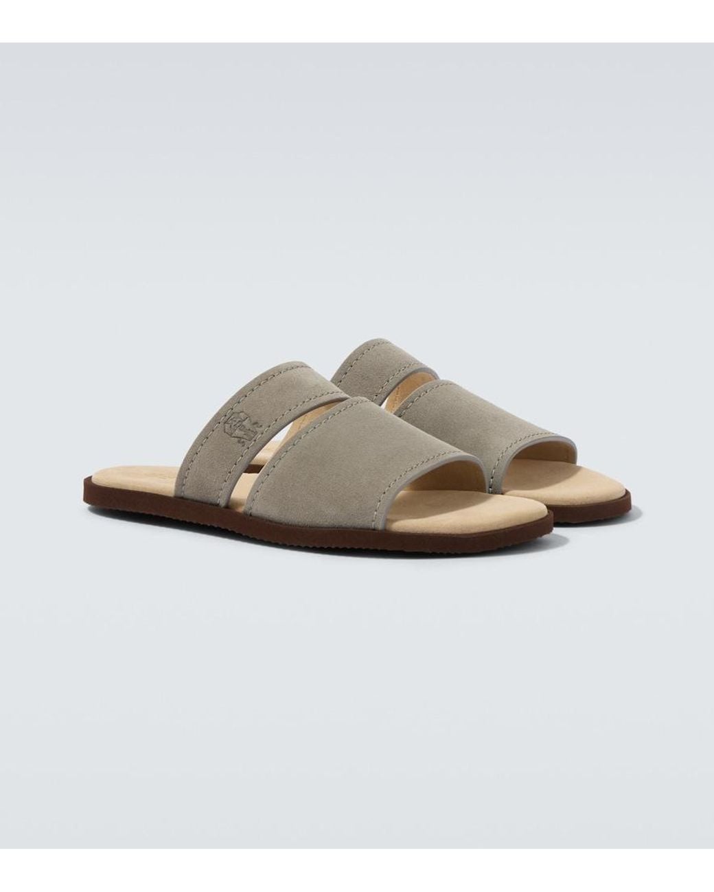 Brunello Cucinelli White Logo Suede Sandals for men