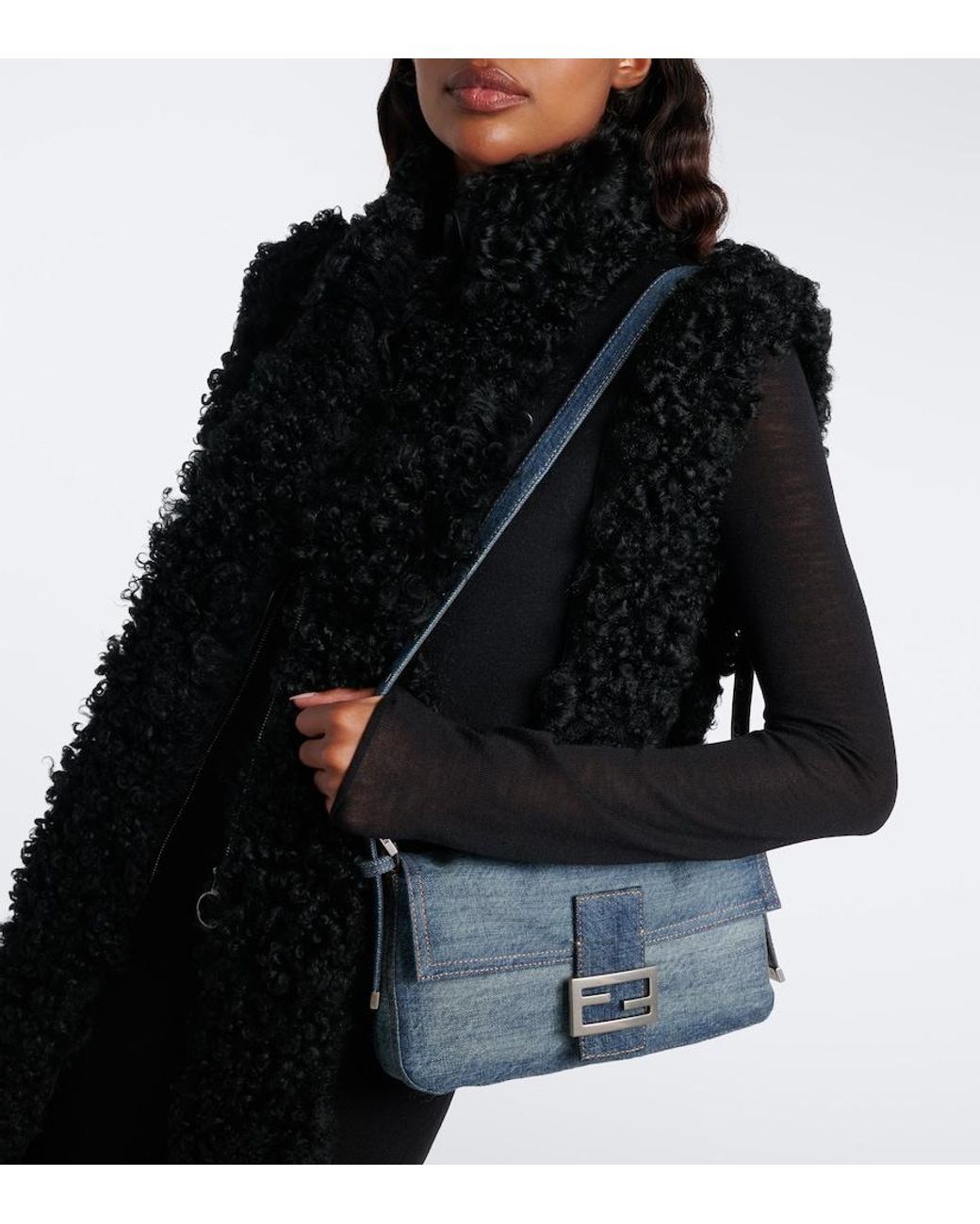 Fendi Blue Baguette 26424 Small Denim Shoulder Bag