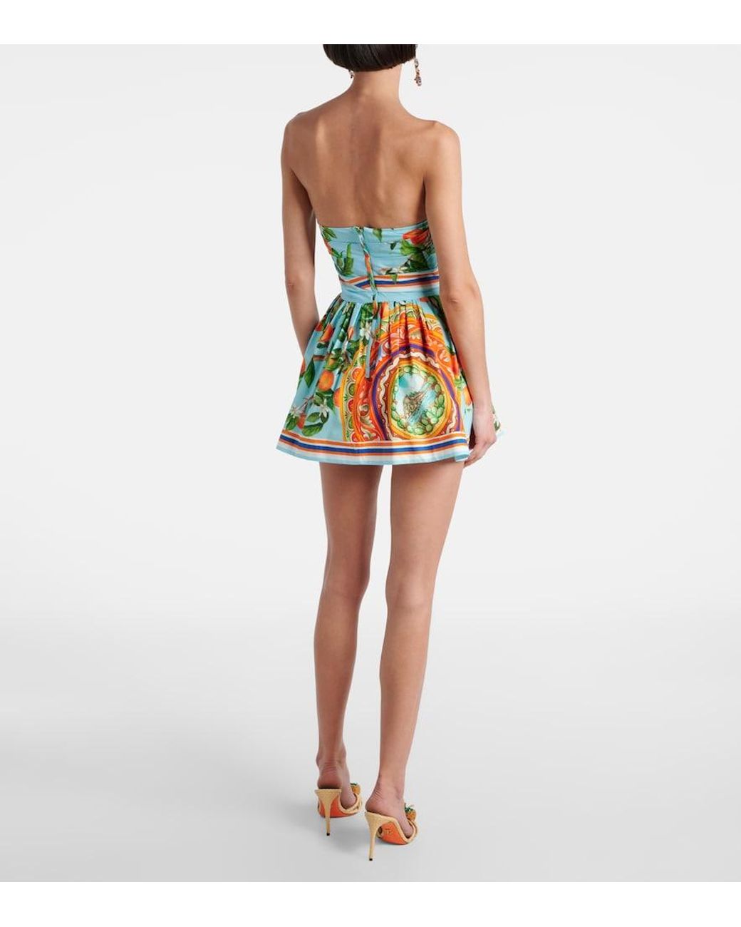 Dolce & Gabbana Green Taormina Printed Cotton Bustier Dress