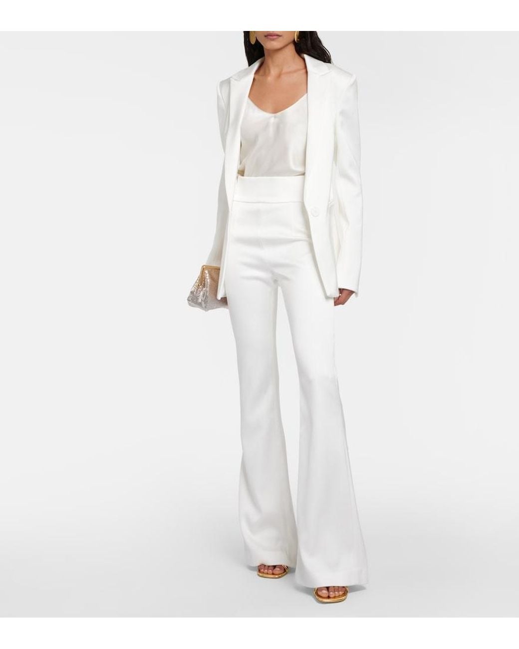 Galvan White Bridal Sculpted Satin Flared Pants