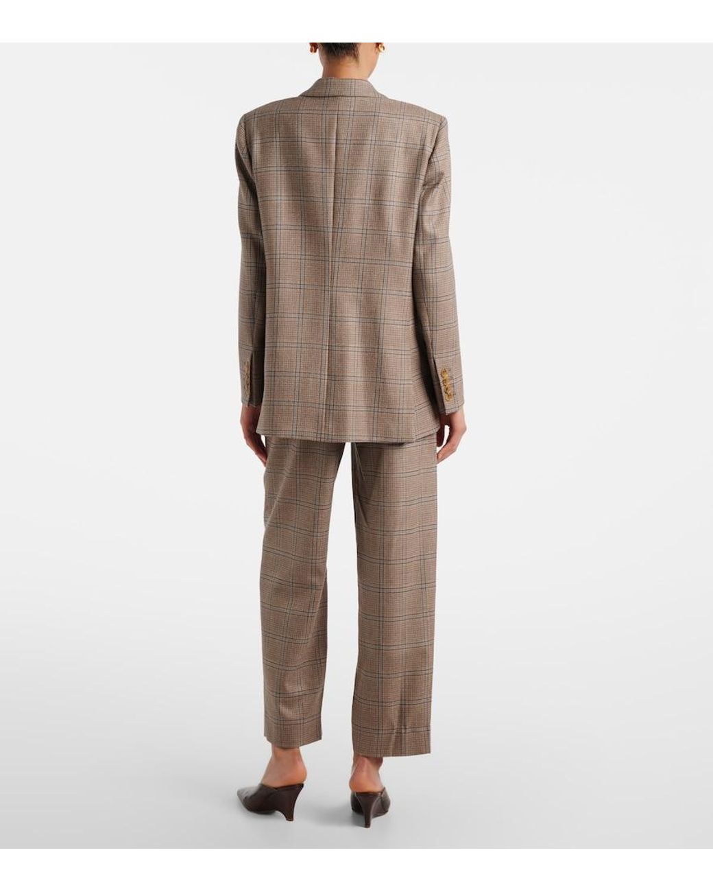 Blazé Milano Brown Glassy Checked Virgin Wool Straight Pants