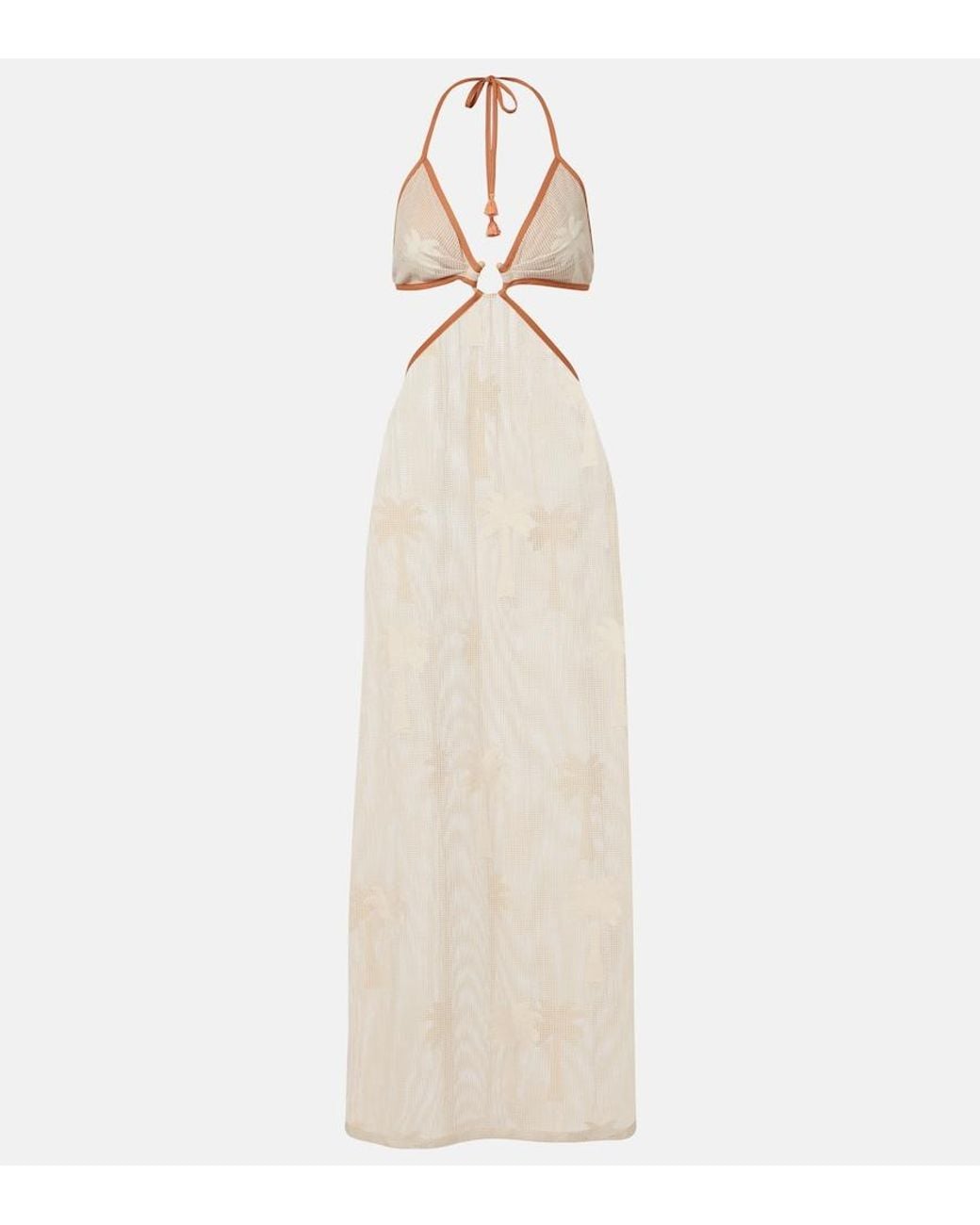 Johanna Ortiz White Embroidered Cutout Mesh Maxi Dress