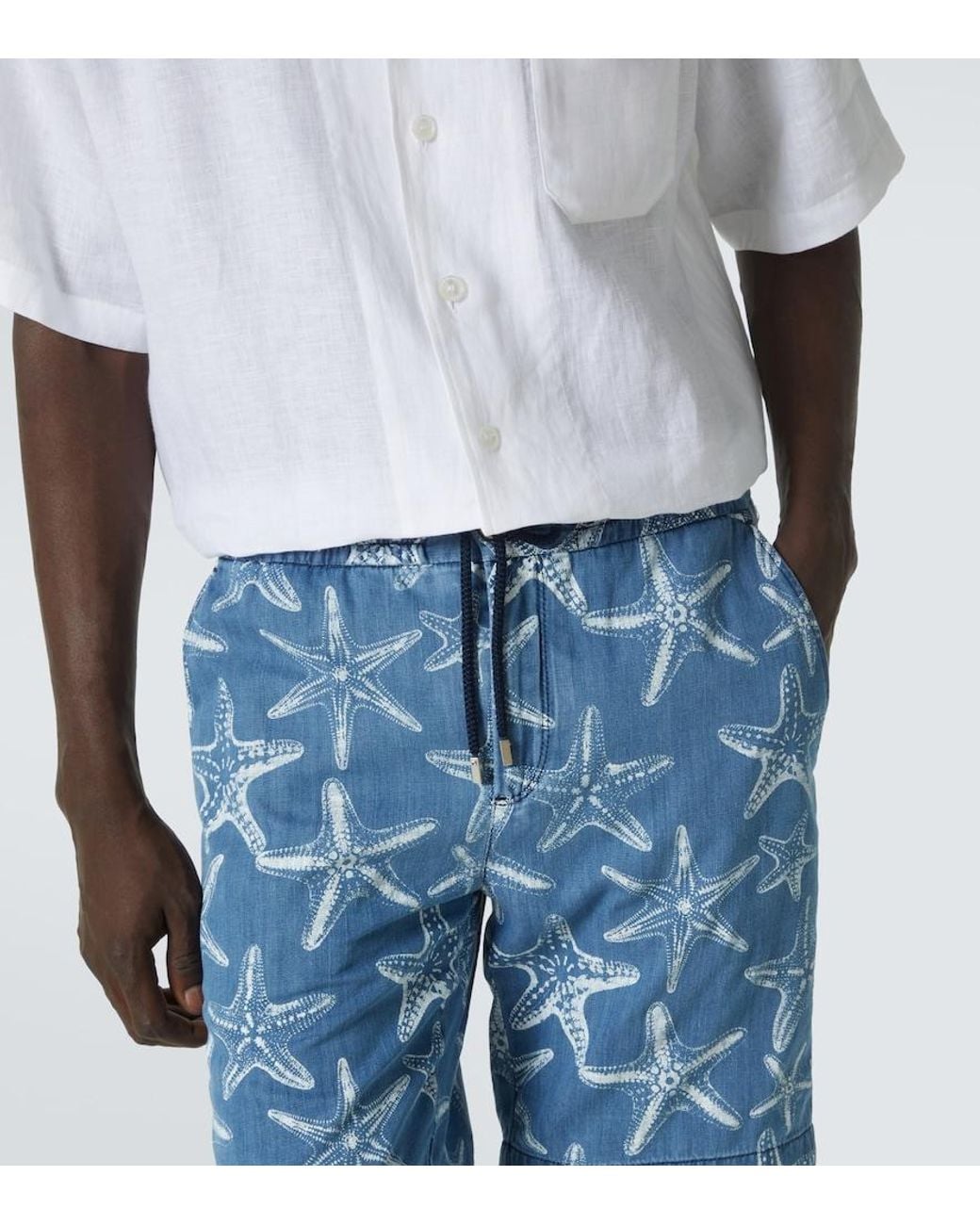 Vilebrequin Blue Printed Denim Bermuda Shorts for men