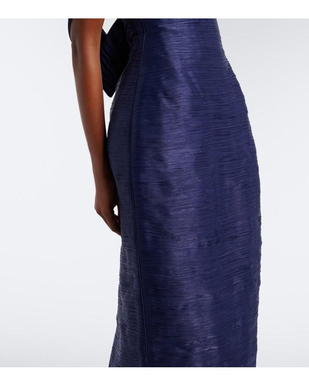 Marmar Halim Blue Pleated Off-Shoulder Gown
